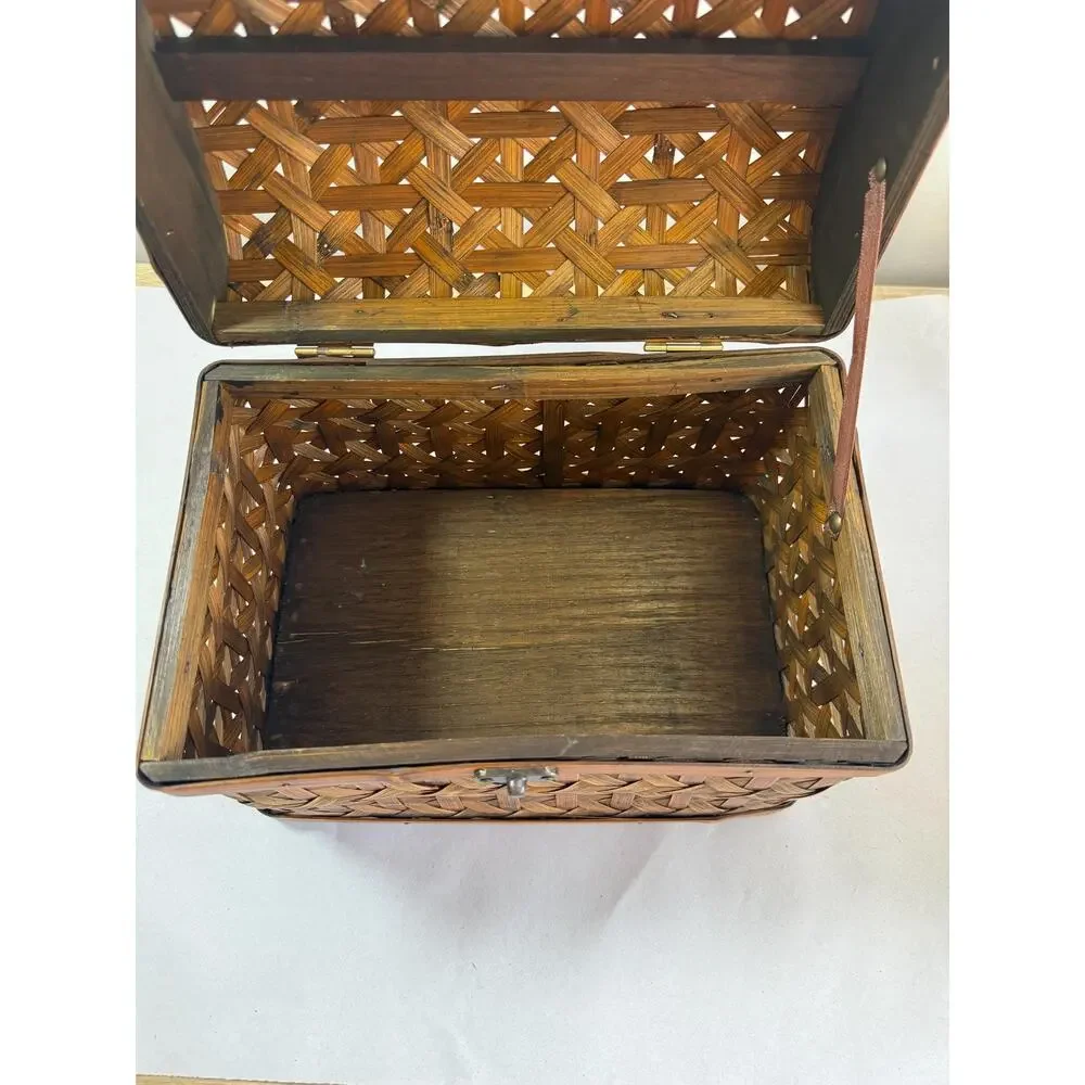 Vintage Woven Rattan Bamboo Trunk Box, 1960s Storage Chest